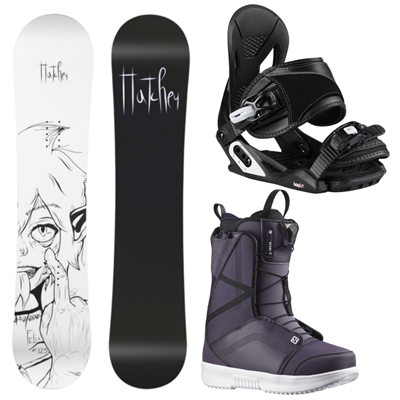 SET Snowboard HATCHEY Felix + Scarponi da snowboard Salomon Scarlett nightshade + Attacchi Head P JR